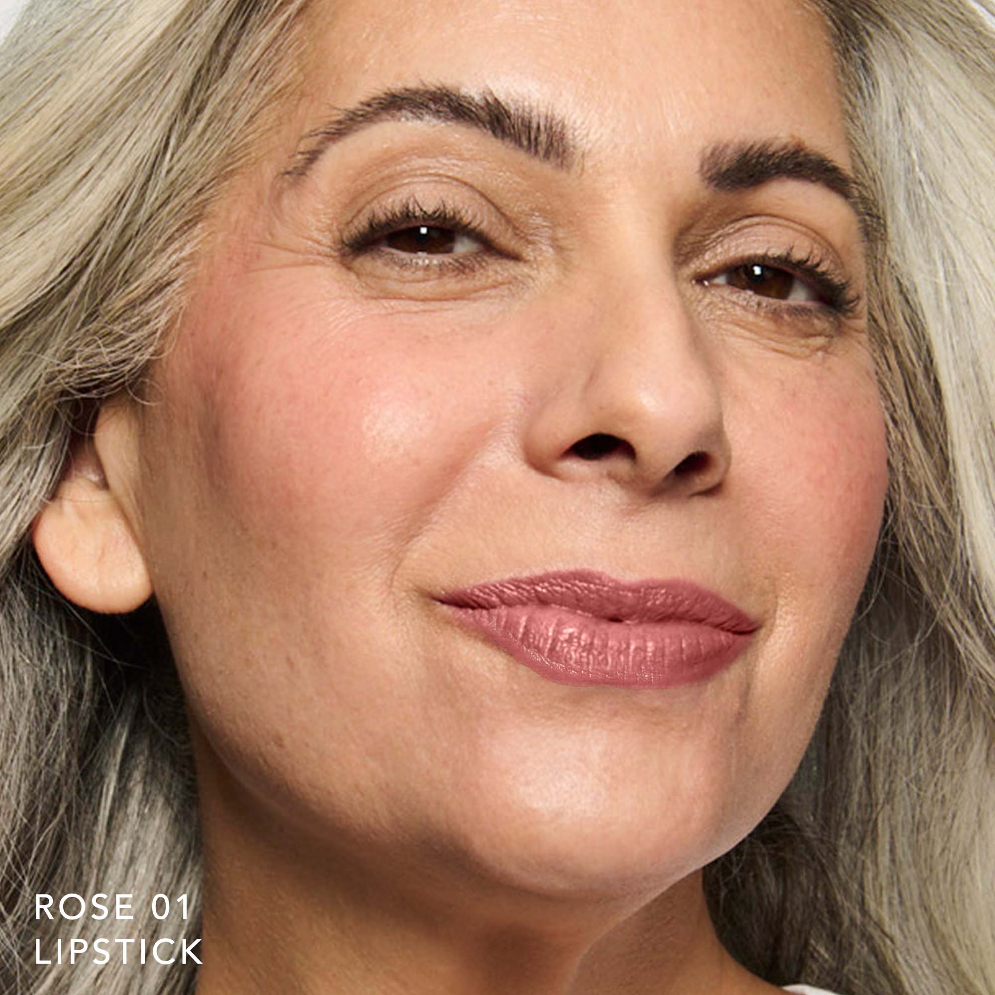 No Makeup Makeup – model wearing rose 01 Creme Classic Lipstick shade, natural minimal makeup