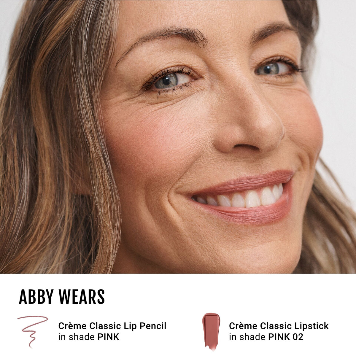 Abby wearing No Makeup Makeup Creme Classic Lip Pencil in Pink and Classic Creme Lipstick on Pink 02