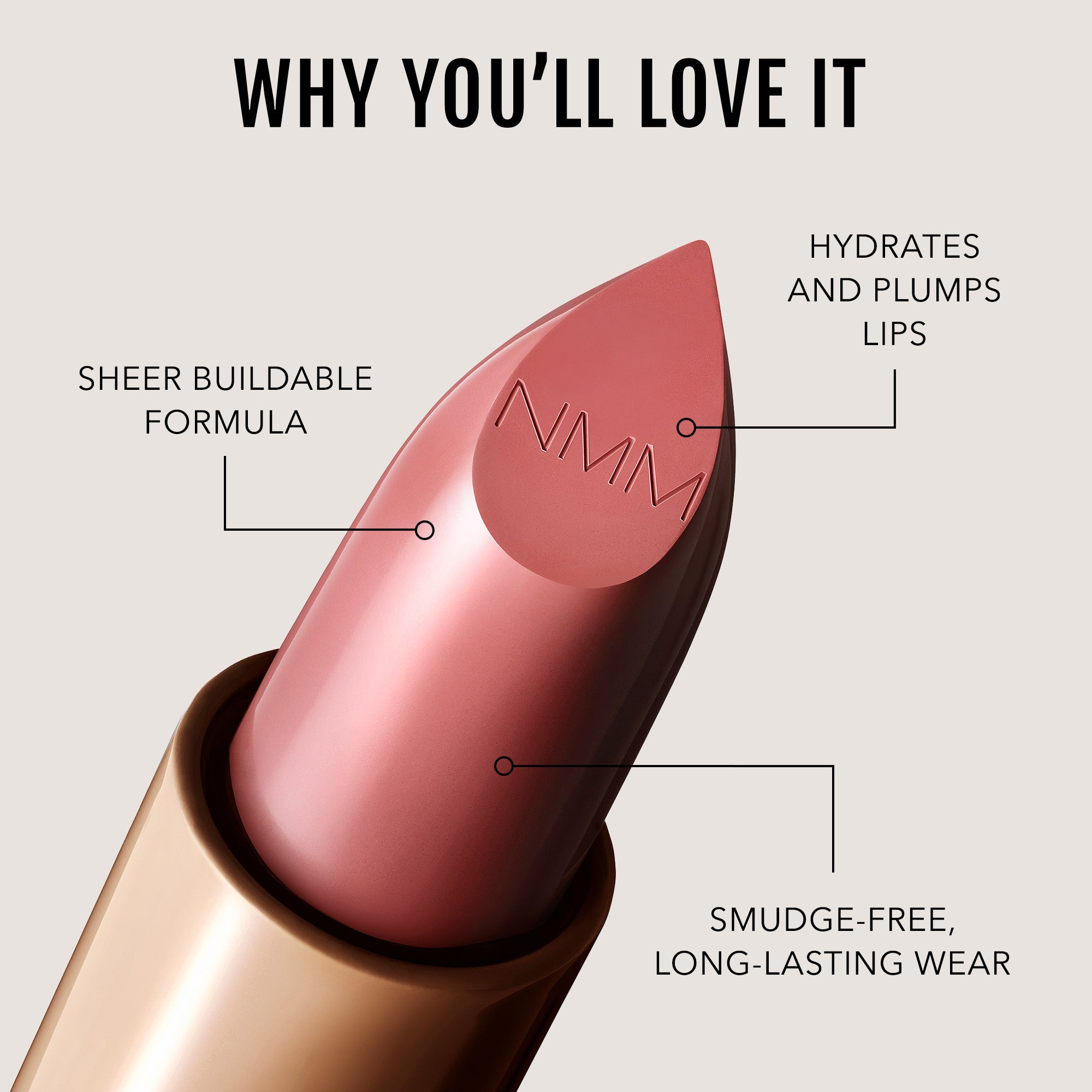 No Makeup Makeup – Nude Rose Creme Classic Lipstick with features highlighted, natural minimal makeup