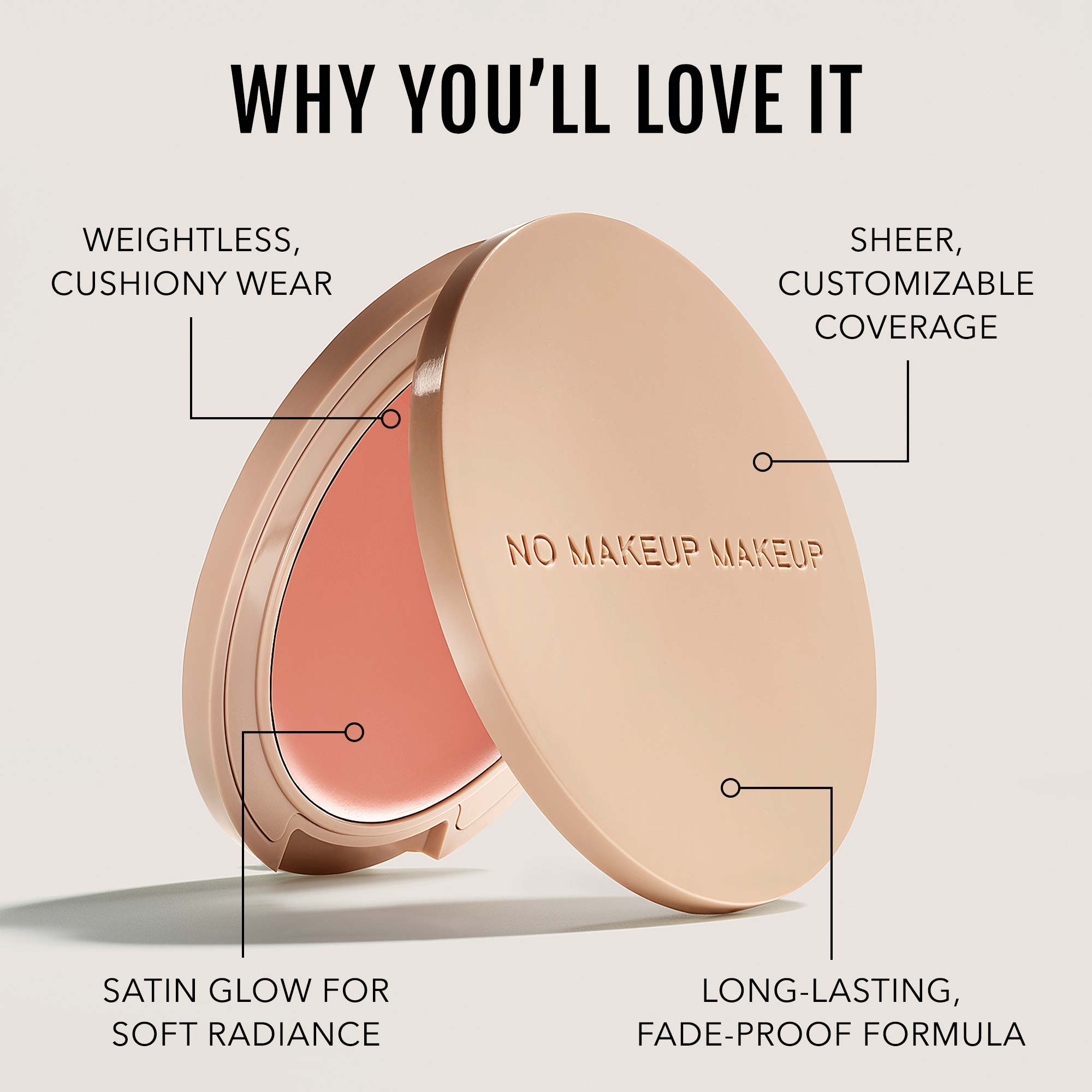 Compact makeup product with features highlighted