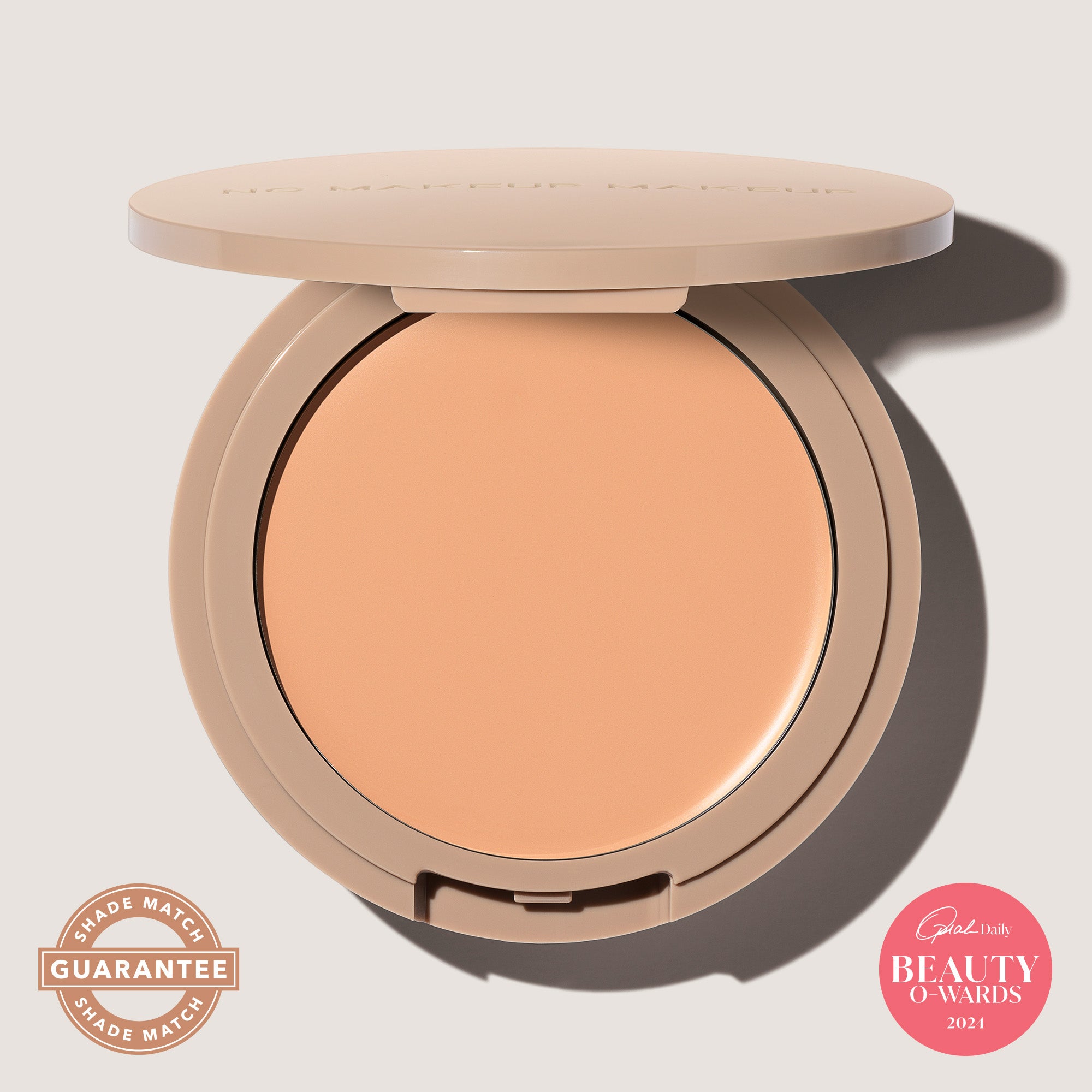 An open FlexShade Foundation by No Makeup Makeup compact in Light with the Oprah Daily Beauty O-Wards 2024 seal