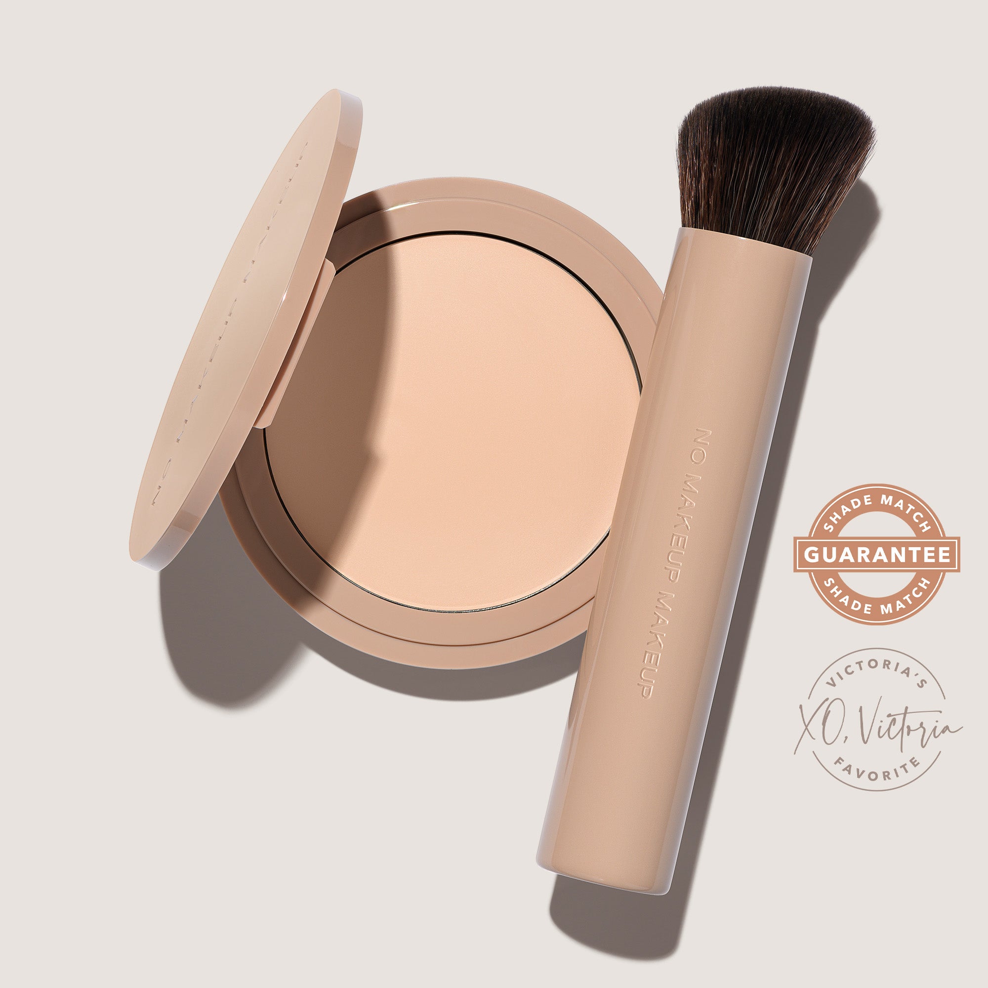 FlexShade Foundation by No Makeup Makeup compact in porcelain and brush, and Oprah Daily seal