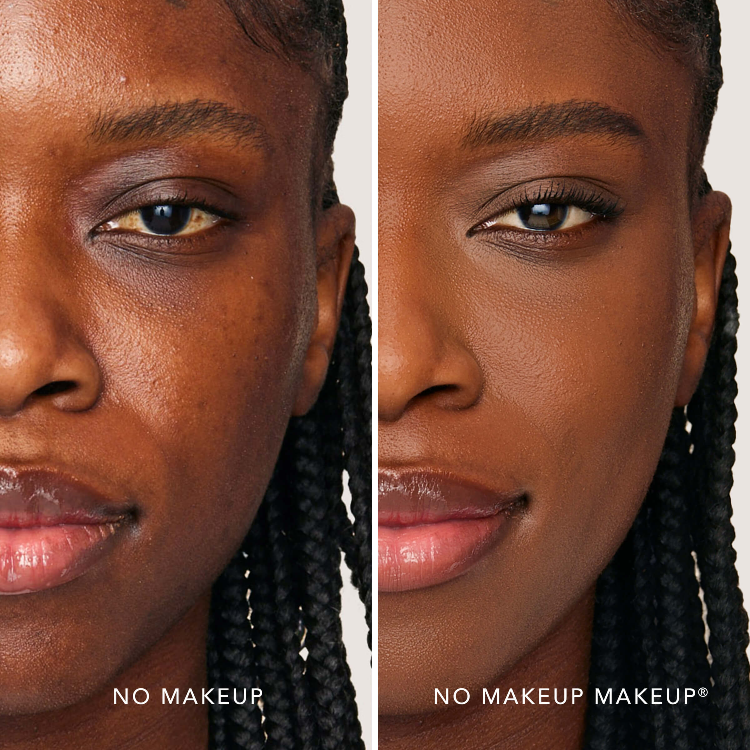 An image of a woman wearing FlexShade Foundation by No Makeup Makeup in Dark