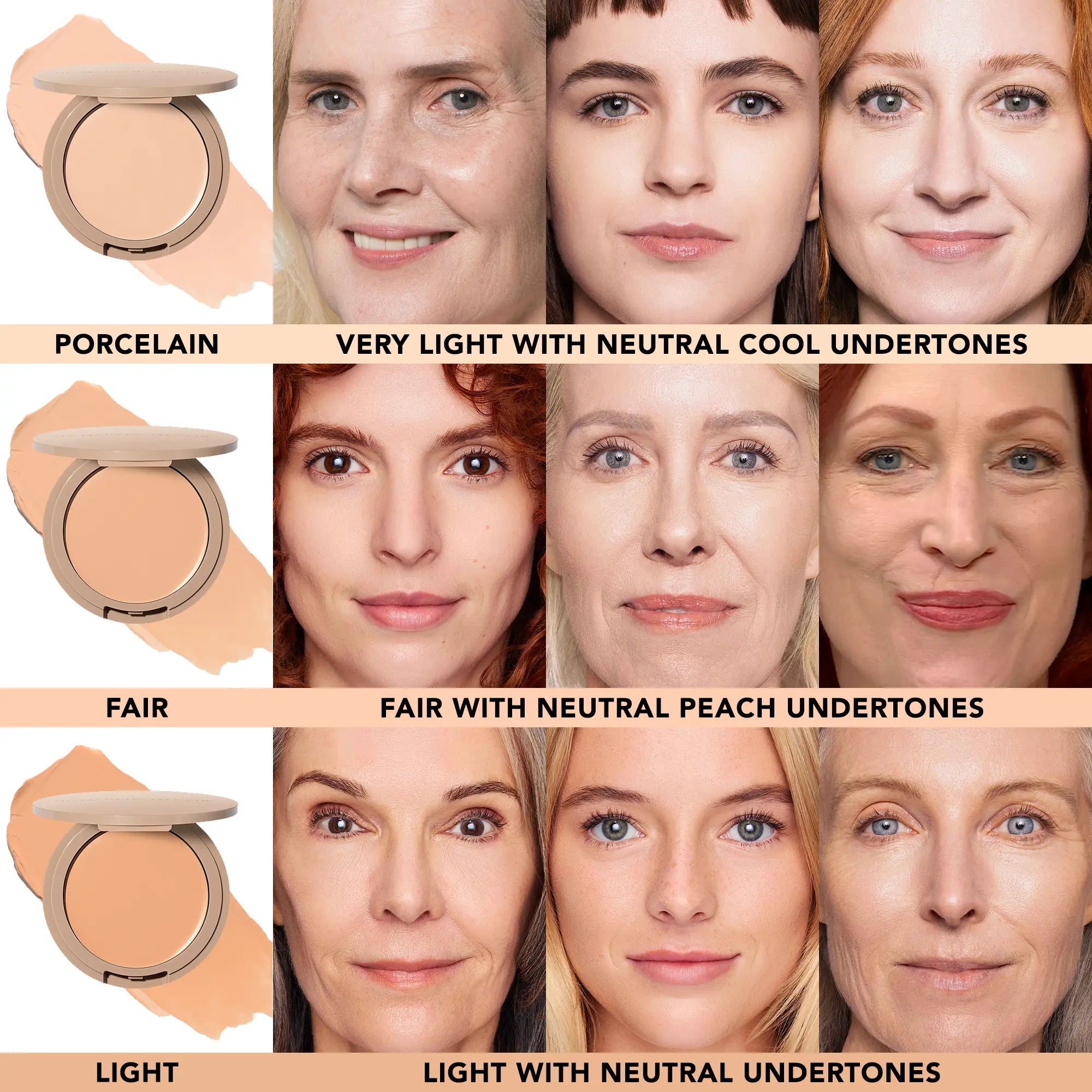 Shade chart of No Makeup Makeup Foundation Shades with Model examples - Light