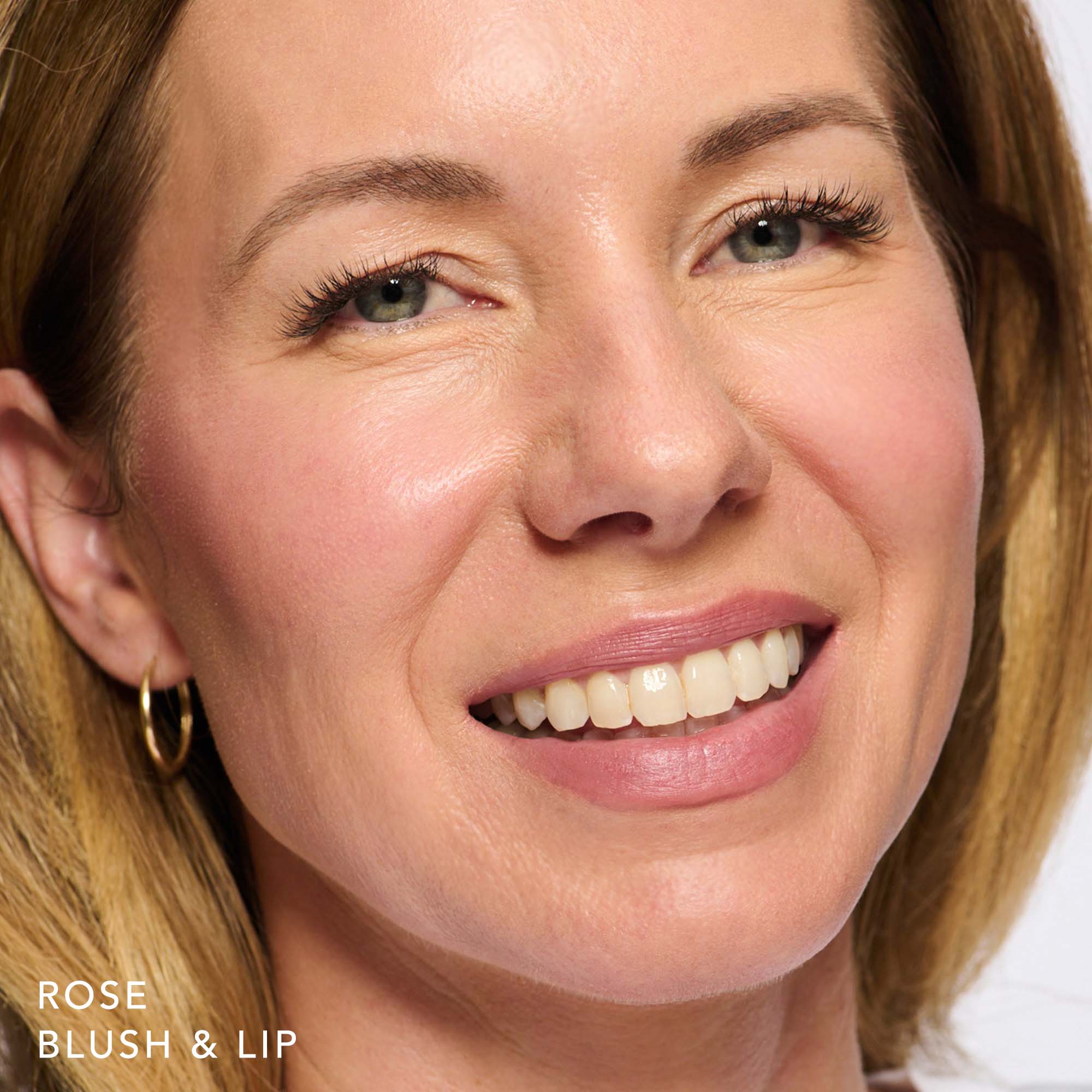 No Makeup Makeup – woman wearing rose blush & lip color on cheeks and lips, natural minimal makeup