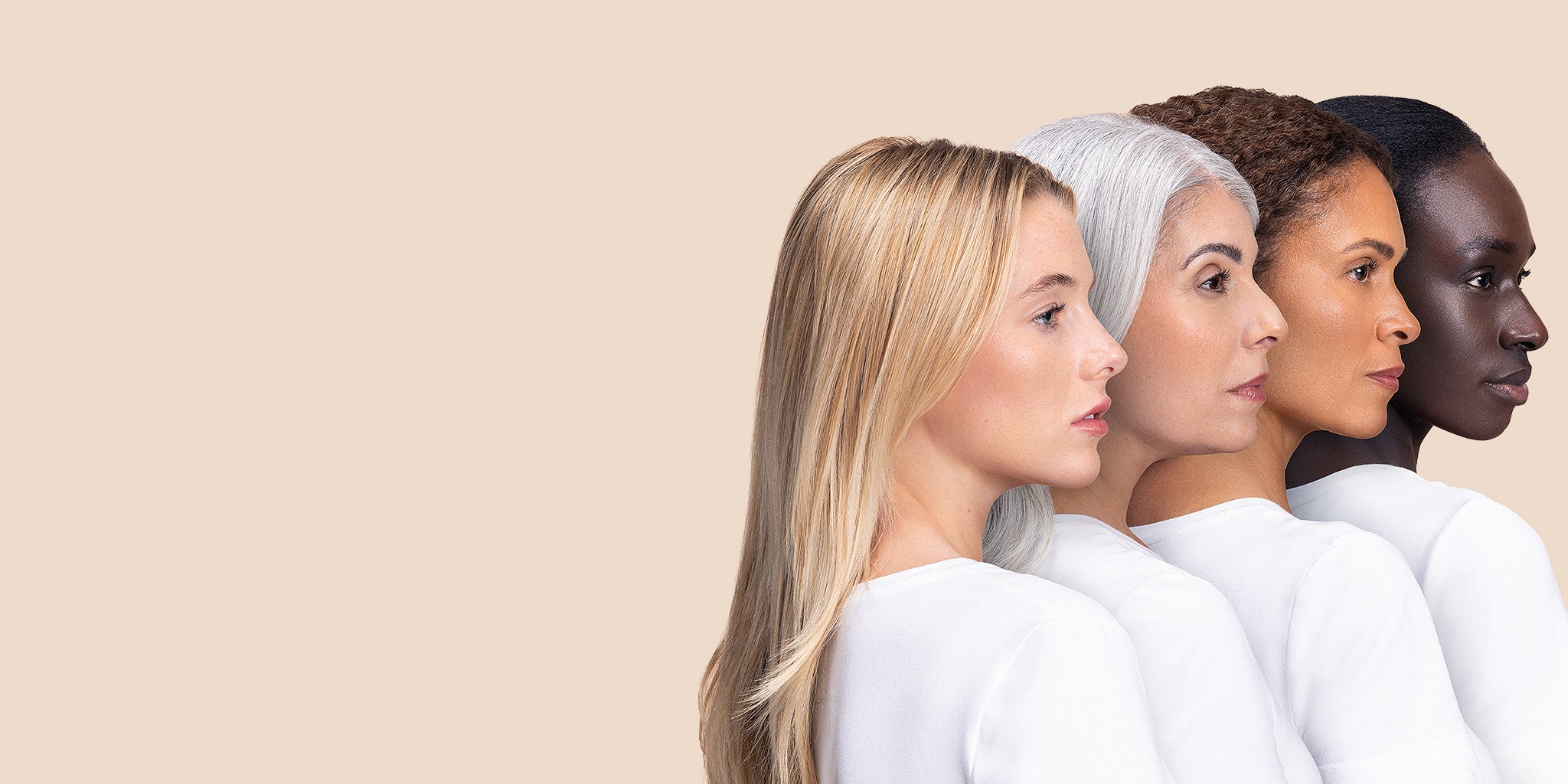 Four women with different skin tones wearing No Make up Makeup Foundation standing side by side