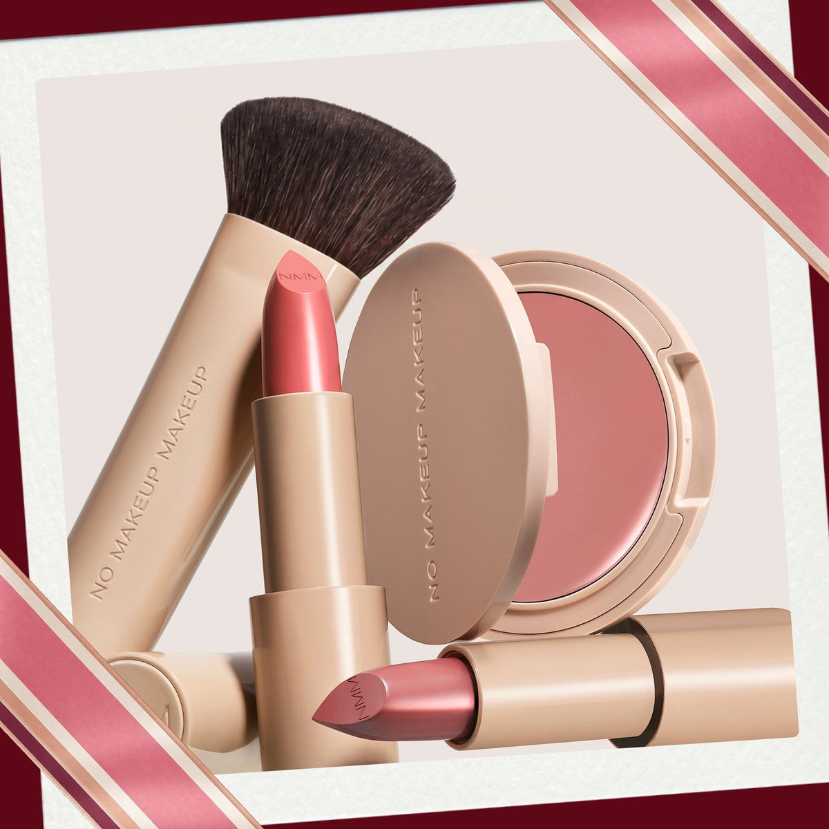 No Makeup Makeup set featuring a Blush & Lip Color in shade pink and two Classic Creme Lipsticks in pink 01 and pink 02 holiday