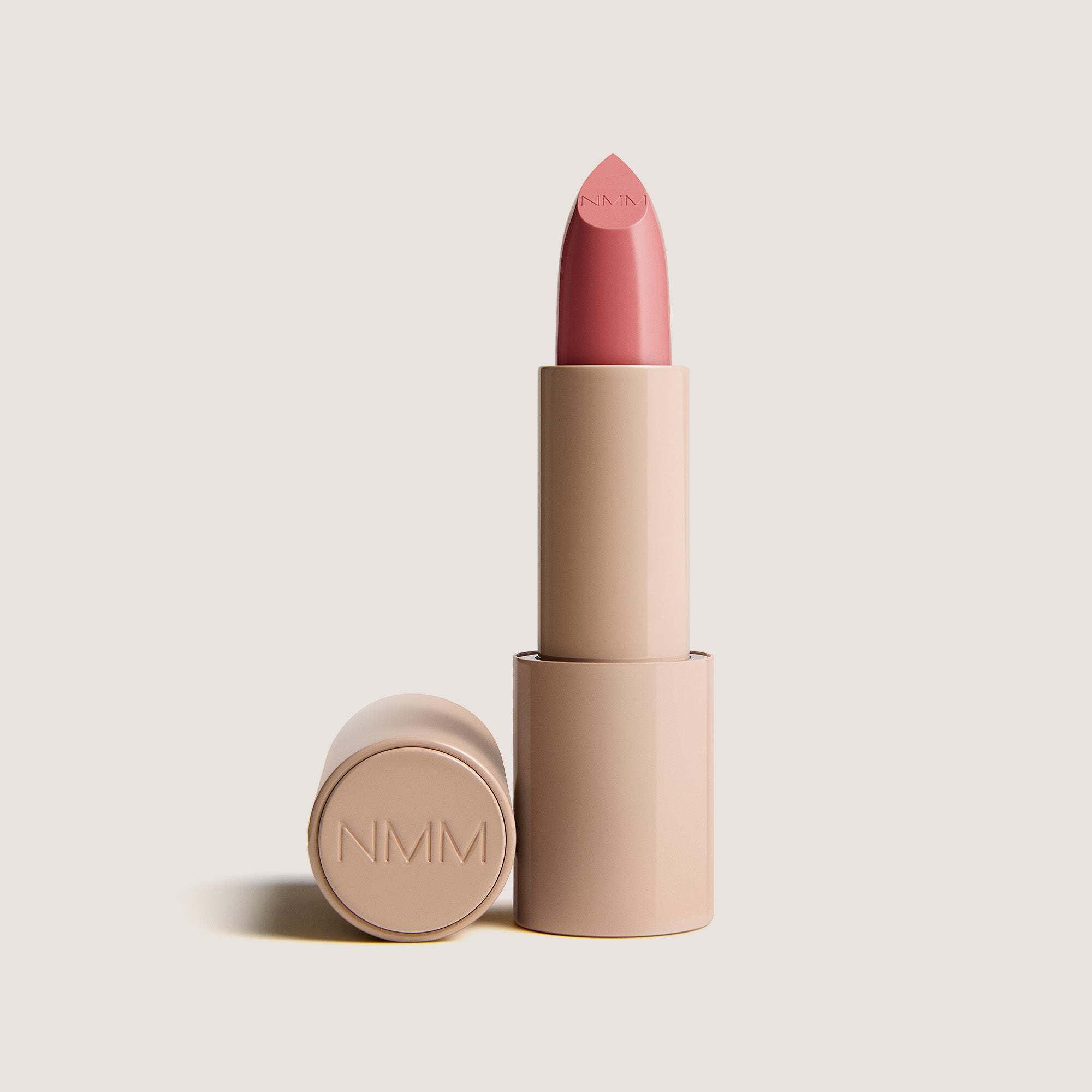 No Makeup Makeup – Nude Rose Creme Classic Lipstick with features highlighted, natural minimal makeup