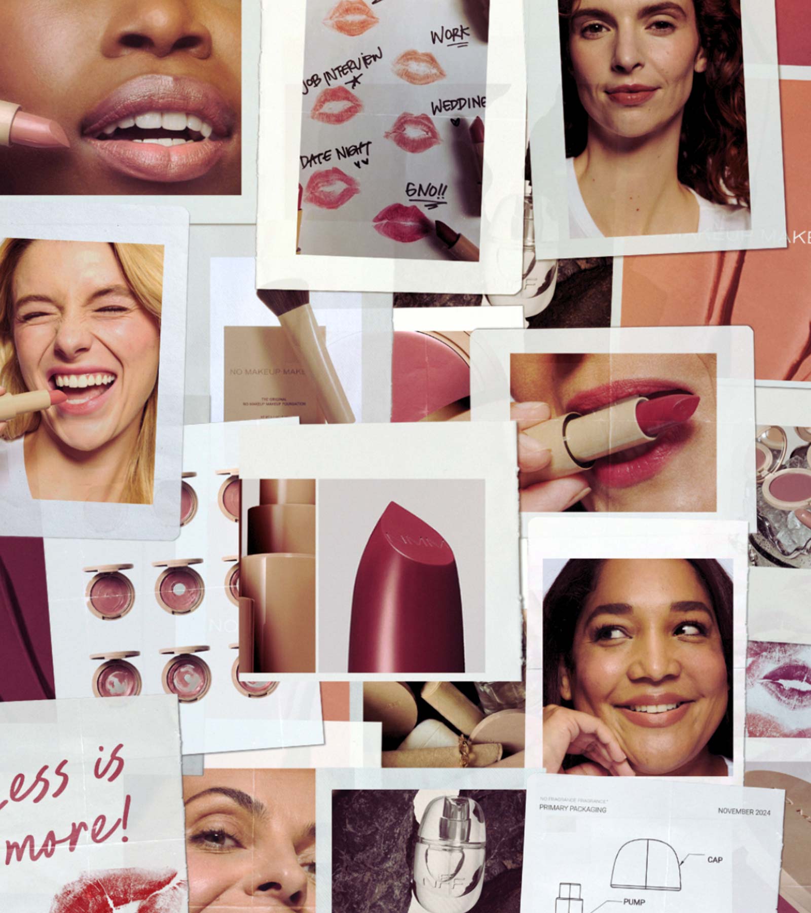 Collage of images featuring lipstick and women's faces with a focus on beauty and makeup.